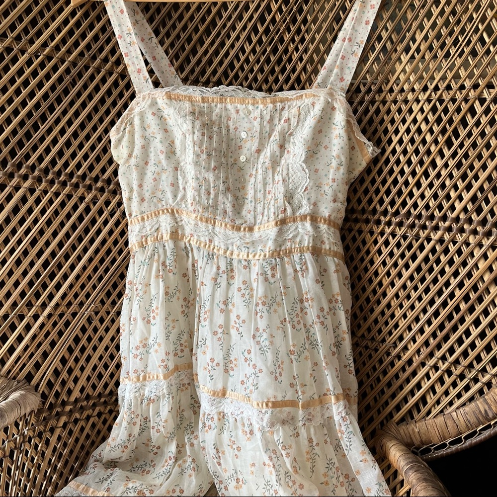 Vintage 1970s Gunne Sax Floral Print Corset Bodice Cottagecore Maxi Dress XS/S - Picture 2 of 14